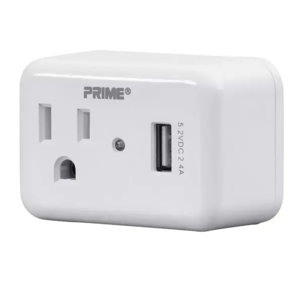 Monoprice 1 Outlet Surge Protector Wall Tap with 2.4A USB Charging Port, 150 Joules, White