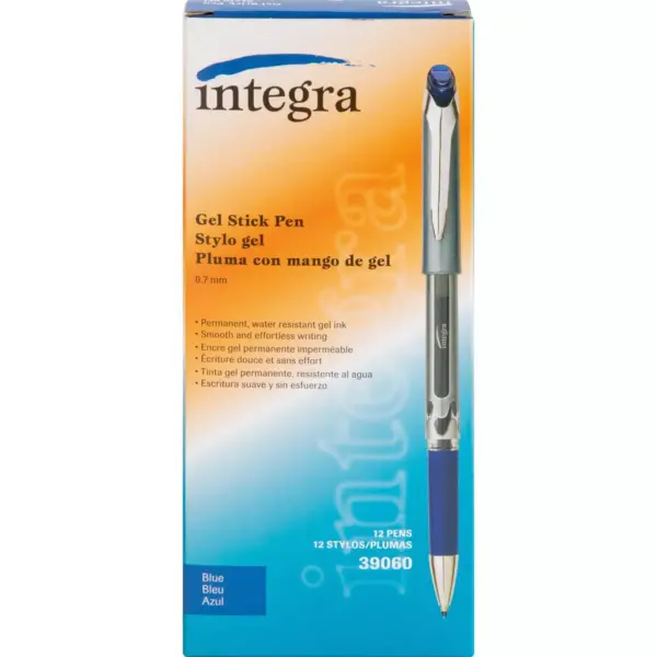 Integra Gel Stick Pen Rubber Grip .7mm 1DZ Chrome Clip BE Ink 39060