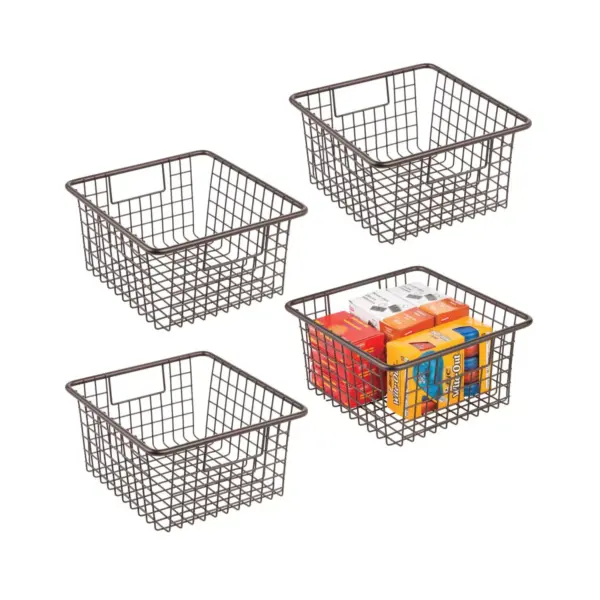 mDesign Metal Wire Home Office Storage Organizer Basket, Medium, 4 Pack - Bronze