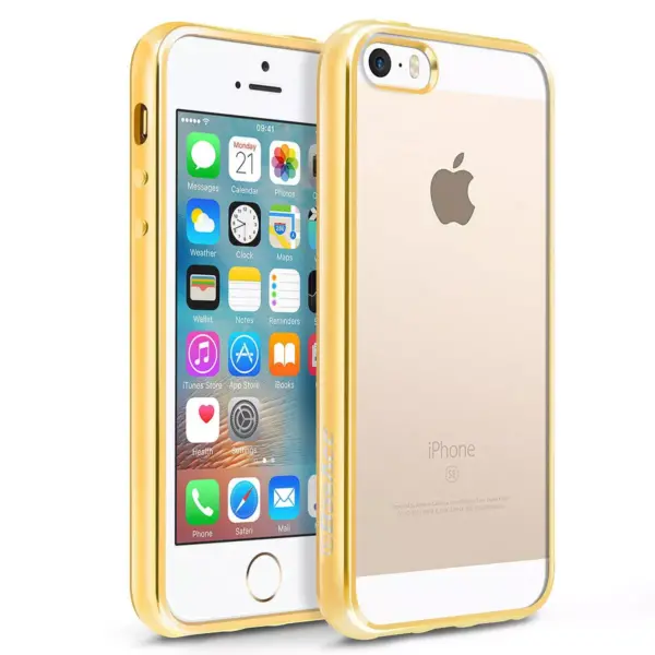 BasAcc Clear TPU Rubber Back Cover with Gold Chrome Edge Bumper Compatible with Apple iPhone SE / 5S / 5