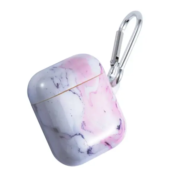 Insten Marble Protective Airpods Case Smooth Cover with Portable Keychain Compatible with Apple Airpods 2nd & 1st Generation, Pink