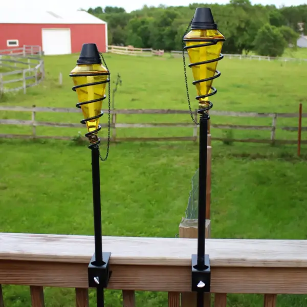 Sunnydaze Outdoor Adjustable Height Glass and Metal Swirl Patio and Lawn Citronella Torch Set - Yellow - 2pk