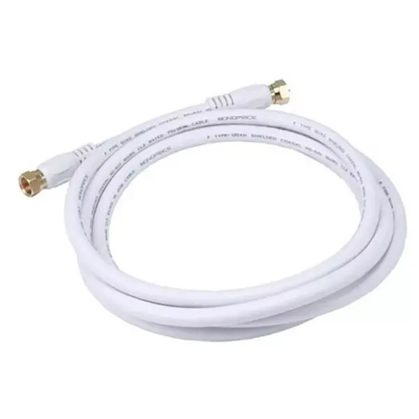 Monoprice Coaxial Cable - 6 Feet - White | RG6 Quad Shield CL2 with F Type Connector, 75 Ohm 18AWG