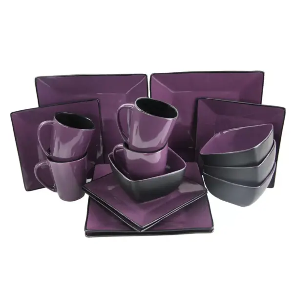 16pc Stoneware Berry Heart Square Dinnerware Set Purple - Elama