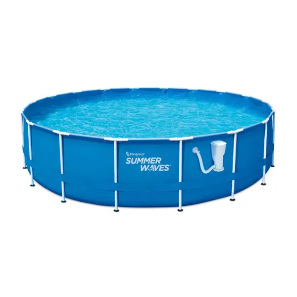 Summer Waves Active 14 Foot x 36 Inch Metal Frame Outdoor Backyard Above Ground Swimming Pool Set with Filter Pump, Ladder, and Repair Patch