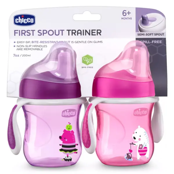 Chicco First Spout Trainer Portable Drinkware Sippy Cup - Pink - 2pk/7oz Each