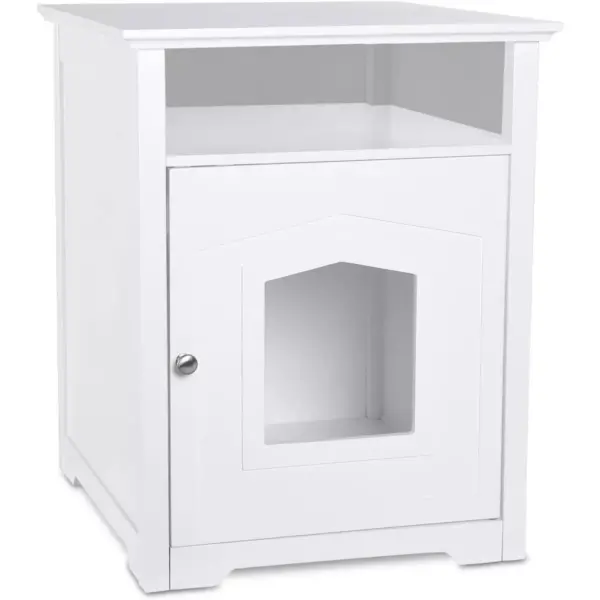 Arf Pets Designer Enclosed Cat Litter Box Furniture House with Table, Cat Washroom Hidden House Enclosure, White