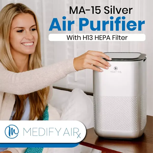 Medify Air MA-15-S1 Compact Home Air Purifier with Dual H13 True HEPA Filter Removes 0.10 Micron Dust Pollen Particles, Silver