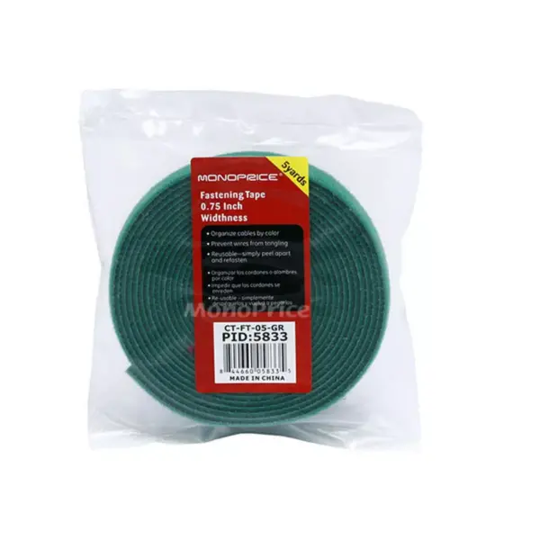 Monoprice Hook & Loop Fastening Tape, 3/4-inch Wide, 5 yards/Roll - Green