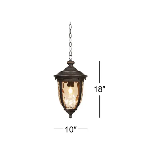 John Timberland Rustic Outdoor Ceiling Light Bronze 18" Hammered Glass for Exterior Entryway Proch