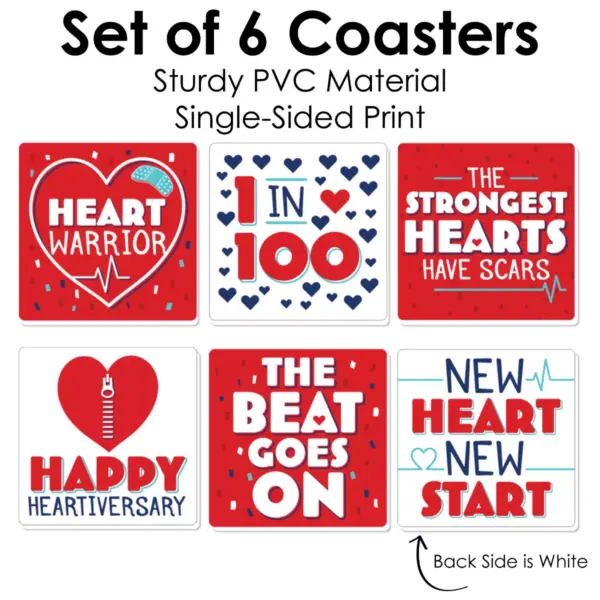 Big Dot of Happiness Happy Heartiversary - CHD Awareness Decorations - Drink Coasters - Set of 6