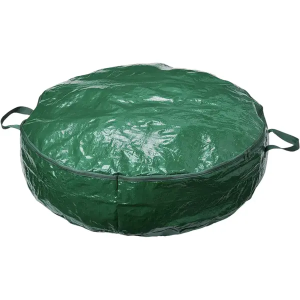 Homz 30 Inch Diameter Seasonal Holiday Organizer Christmas Wreath Polyester Woven Fabric Zippered Storage Bag Container, Green (6 Pack)