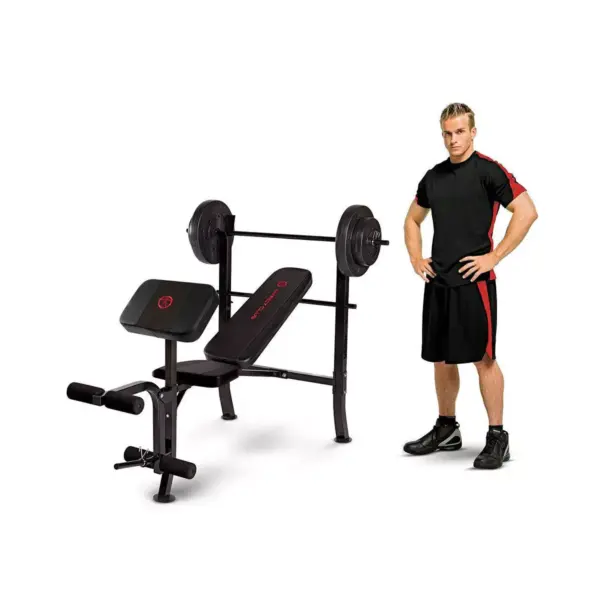 Marcy Pro Home Gym Standard Weight Training Bench with 80 Pound Weight Set