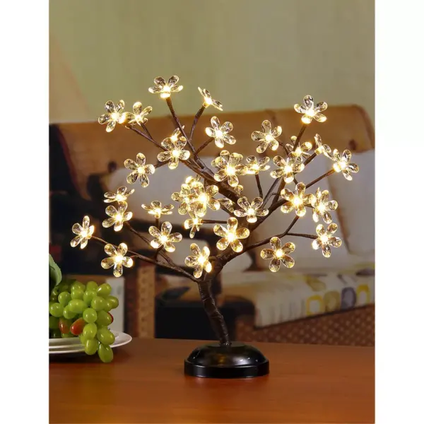 Lightshare 18" 36 LED Crystal Clear Acrylic Flower Bonsai With Green Leaf And Battery Powered - Warm White Lights