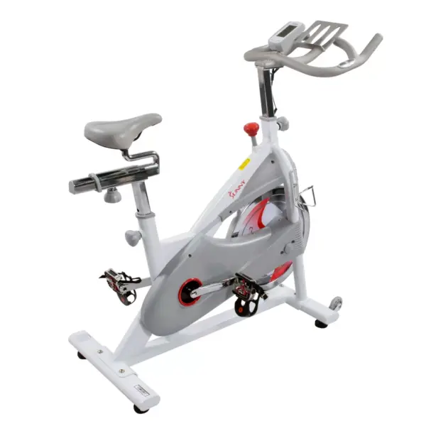 Sunny Health & Fitness Magnetic Belt Drive Premium Indoor Cycling Bike - White