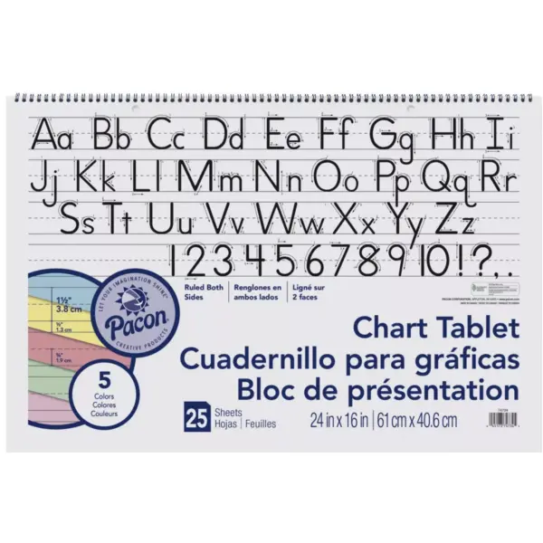 Pacon Chart Tablet, 24 x 16 Inches, 1-1/2 Inch Ruled Long Way, 25 Sheets