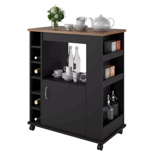 Clementine Kitchen Cart Black/Old Fashioned Pine - Room and Joy