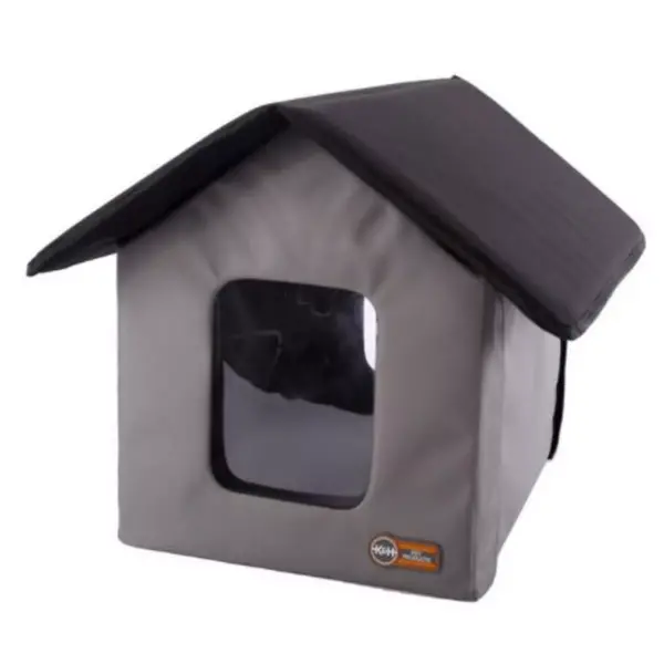 K&H Pet Products 3996 Thermo Outdoor Water Resistant Heated Kitty House with 2 Door Flaps Safety Escape For Feral and Outdoor Cats, Gray, Black