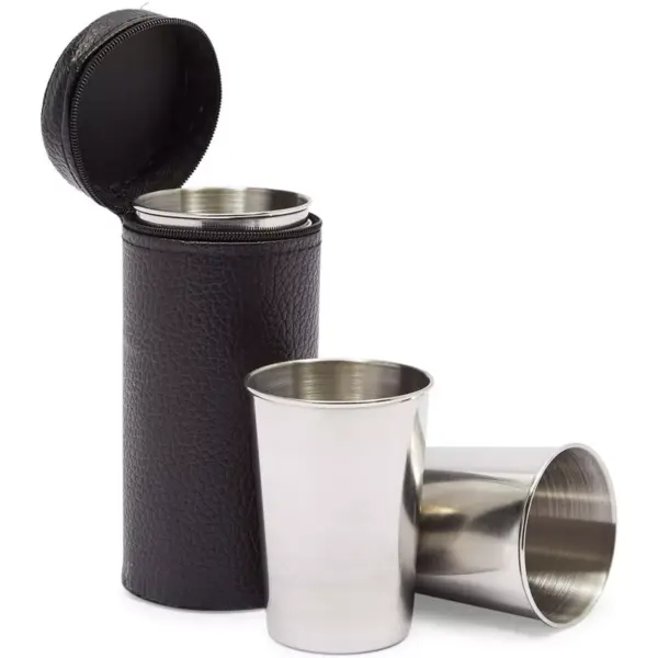 Okuna Outpost 6 Pack Stainless Steel Shot Glasses Cup Drinking Tumbler with Leather Case (150ml, 5 oz)