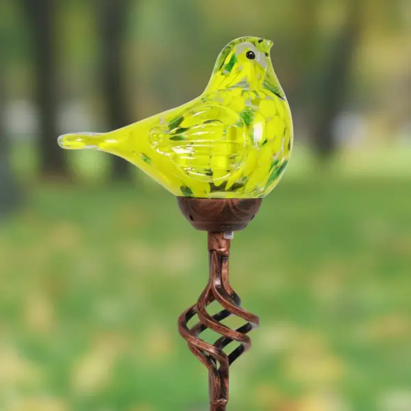 31" Solar Resin/Glass Bird Finial Garden Stake Yellow - Exhart