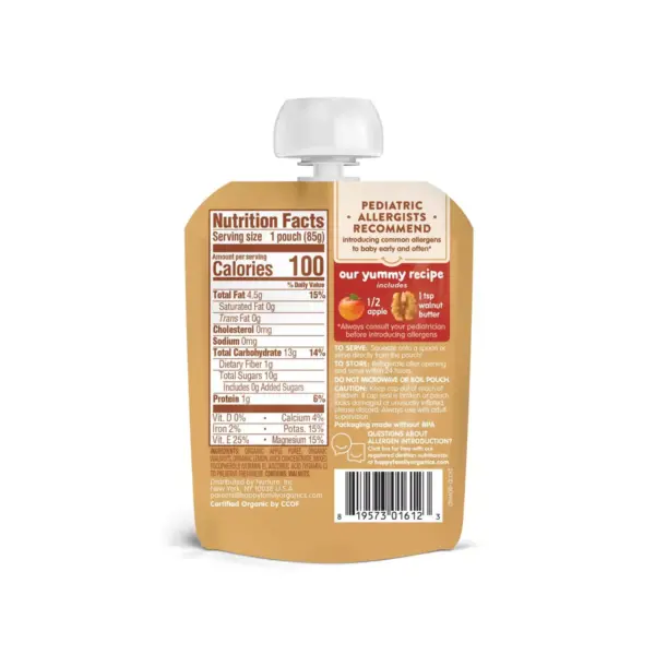 HappyBaby Nutty Blends Organic Apple & Walnut Butter Baby Food Pouch - 3oz