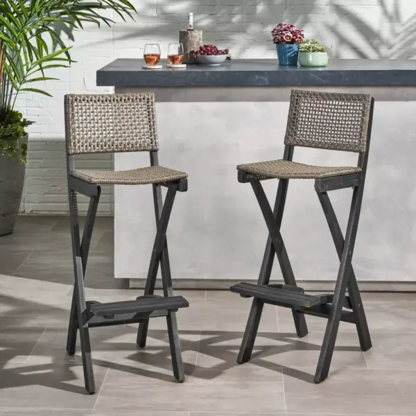 Polaris 2pk Acacia Wood Folding Barstools Dark Gray - Christopher Knight Home