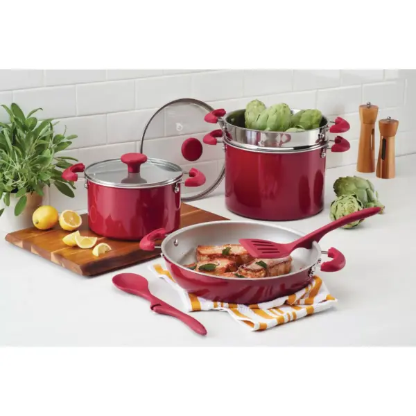 Rachael Ray Create Delicious 8pc Aluminum Nonstick Cookware Stacking Set Red