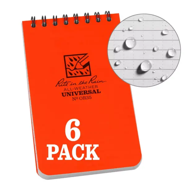 6pk Spiral Notebook 1 Subject Special Ruled 3" x 5" Orange - Rite in the Rain