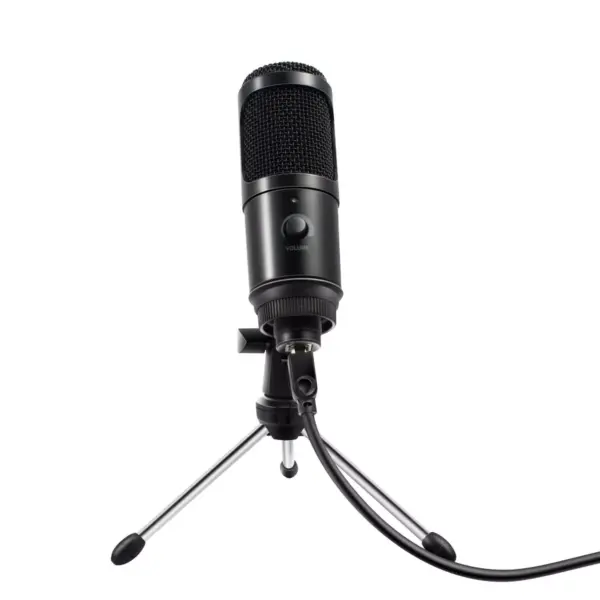 INSTEN USB Condenser Microphone, Indicator Light, Volume Knob, Tripod Stand, for Win, Mac, Recording, Studio, Podcasting and Streaming, Black