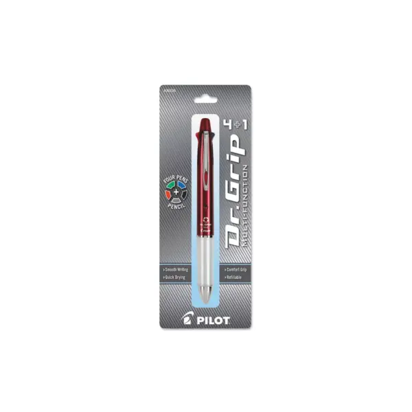 Pilot Dr. Grip 4 + 1 Multi-Function Pen/Pencil 4 Assorted Inks Burgundy Barrel 36226