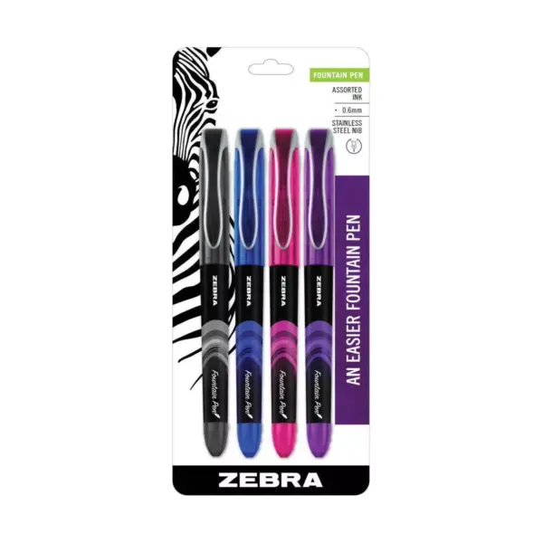 4ct Zebra Fountain Pens 0.6mm Standard Colors