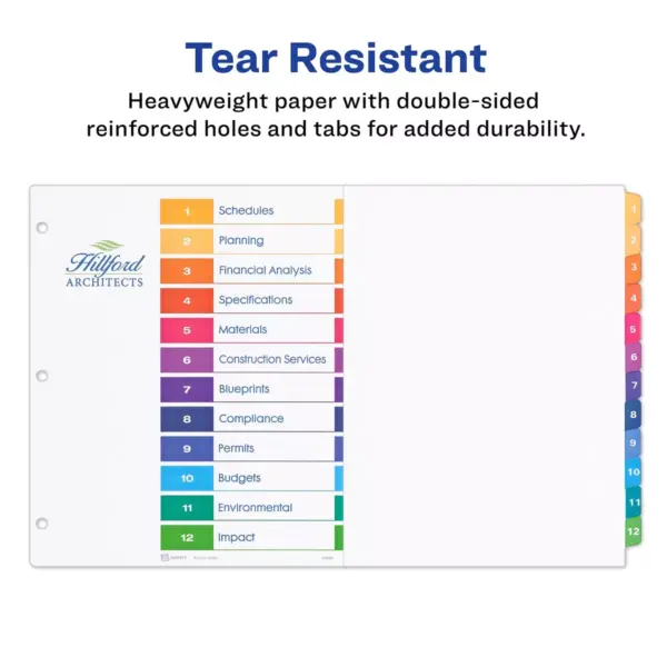 Avery Ready Index Customizable Table of Contents Multicolor Dividers 12-Tab 11 x 17 11149