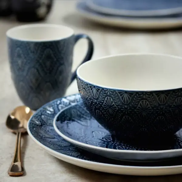 16pc Stoneware Lovely Tapestry Dinnerware Set Blue - Elama