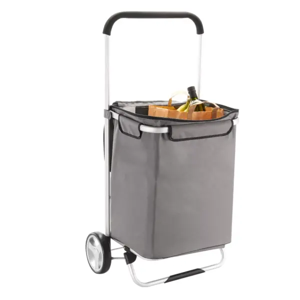 Homz 4670013 2 Large Wheels Fabric Euro Tote Aluminum Framed Storage Portable Foldable Gray Organizer Grocery Cart with Heavy Duty Polyester Bag