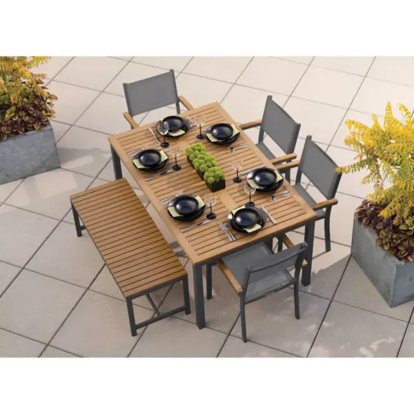 Travira 63" Rectangular Patio Table with Natural Tekwood Top & Carbon Powder-Coated Aluminum Frame - Oxford Garden