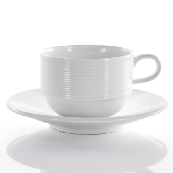 8oz 12pc Porcelain Drew Cup and Saucer Set White - Elama