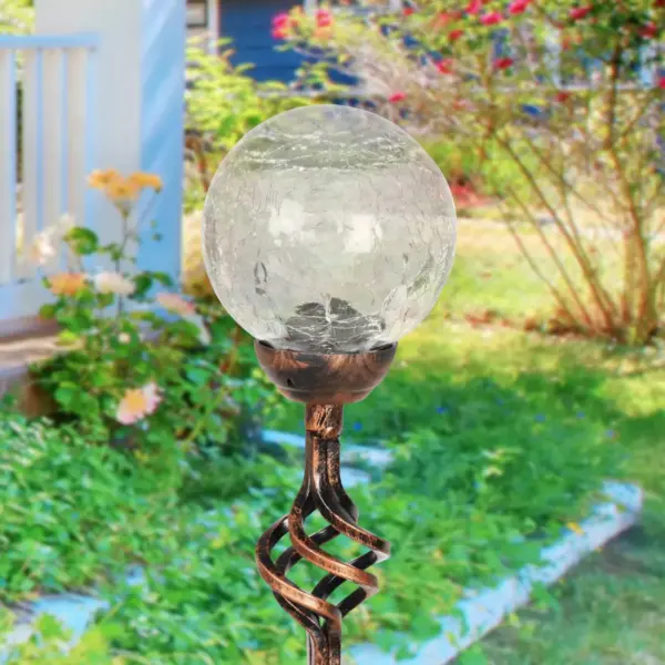 31" Solar Resin/Glass Crackle Ball Finial Garden Stake Bronze - Exhart