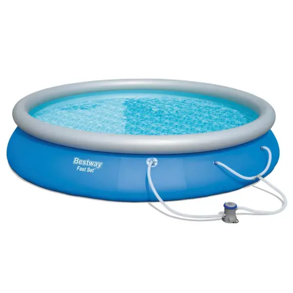 Bestway 57267E Fast Set Up 15ft x 33in Outdoor Inflatable Round Above Ground Swimming Pool Set with 530 GPH Filter Pump, Blue