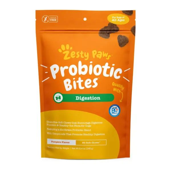 Zesty Paws Probiotic Digestion Vitamins & Supplements for Dogs – 60 ct