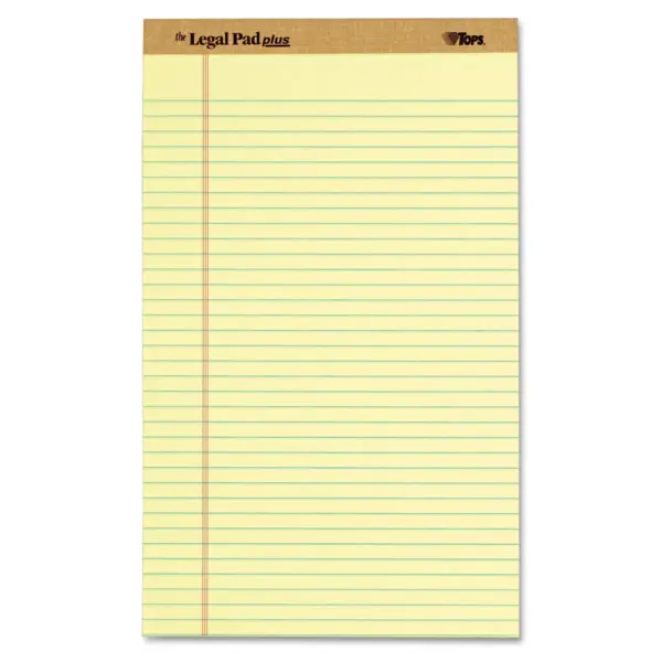 Tops The Legal Pad Ruled Perforated Pads Legal/Wide 8 1/2 x 14 Canary Dozen 71572