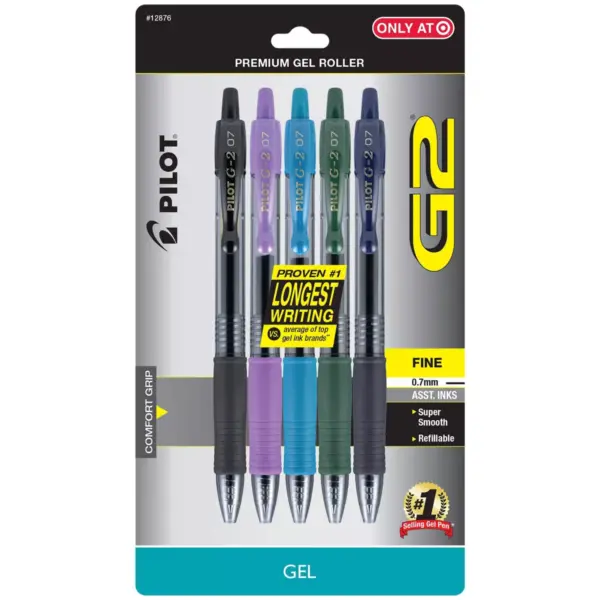 Pilot 5ct G2 Premium Retractable Gel Ink Pens Fine Point 0.7mm