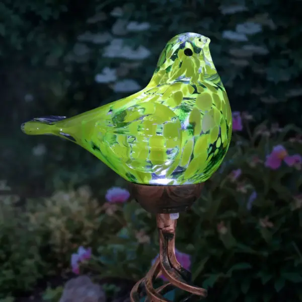 31" Solar Resin/Glass Bird Finial Garden Stake Yellow - Exhart