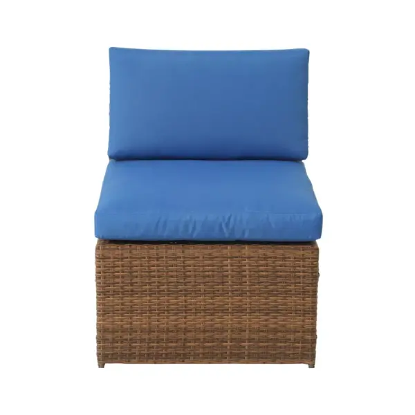 8pc Wicker Rattan Patio Sofa Set with Blue Cushions - Accent Furniture