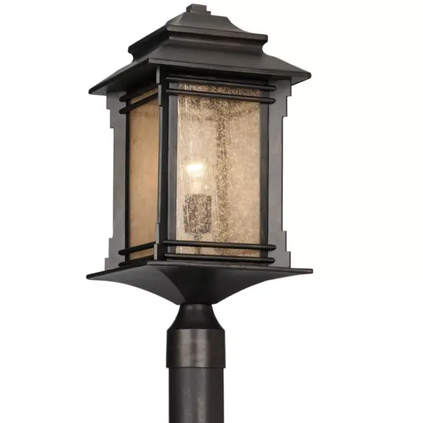 Franklin Iron Works Rustic Outdoor Post Light Walnut Bronze Vintage 21 1/2" Frosted Cream Glass Lantern for Exterior Garden Yard