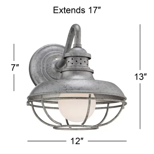 Franklin Iron Works Farmhouse Barn Light Fixture Galvanized Steel Open Cage 13" White Glass Diffuser Damp Rated for Porch Patio