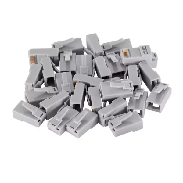 Monoprice 8P8C RJ45 Plug With Inserts For Solid Cat6 Ethernet Cable - Gray (100 pcs/pack) Gold Plated Contacts