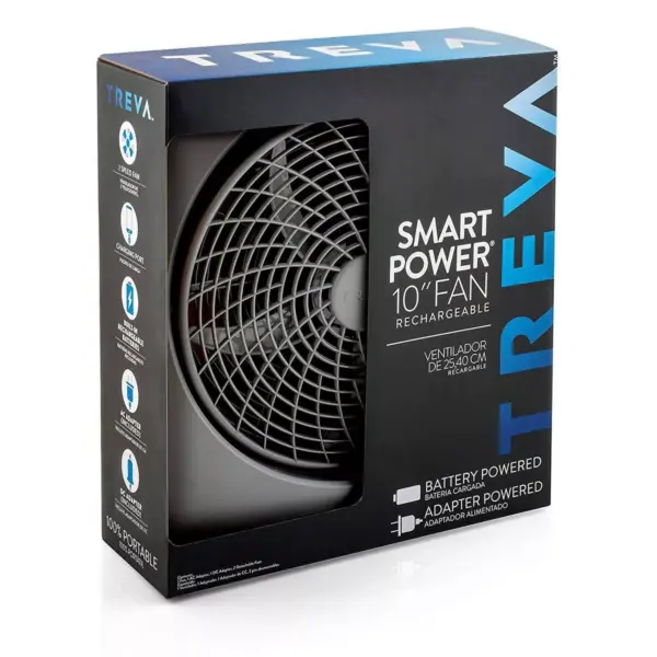 Treva 10" Smartpower Portable Battery Powered or Rechargeable Fan with Adapter