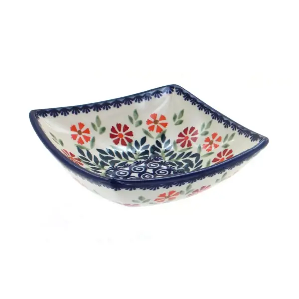 Blue Rose Polish Pottery Garden Bouquet Small Square Bowl