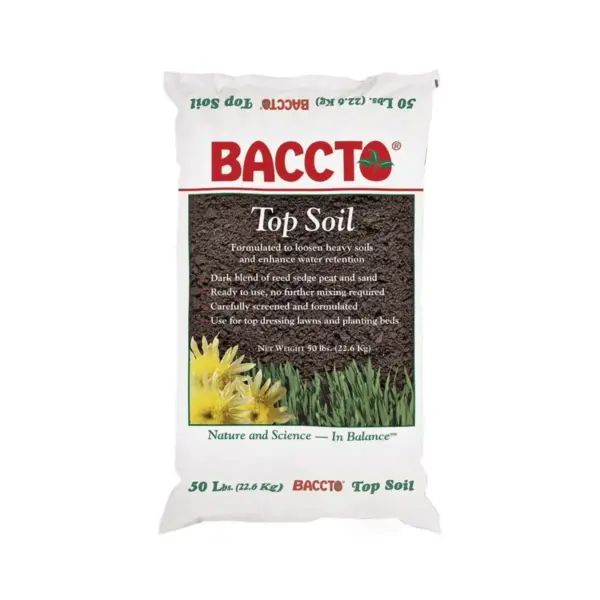 Michigan Peat 1550P Baccto Top Soil for Lawns, Gardens, and Raised Planting Beds with Reed Sedge, Peat, and Sand for Improved Drainage, 50 Pounds