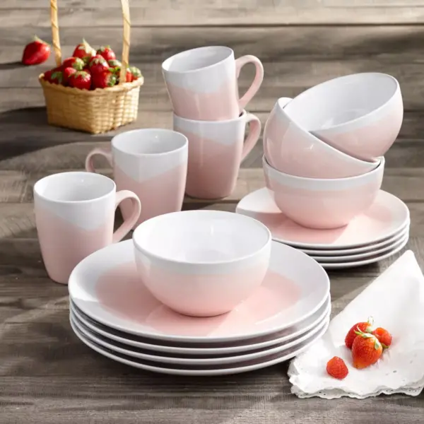 American Atelier 16pc Stoneware Oasis Dinnerware Set Pink/White